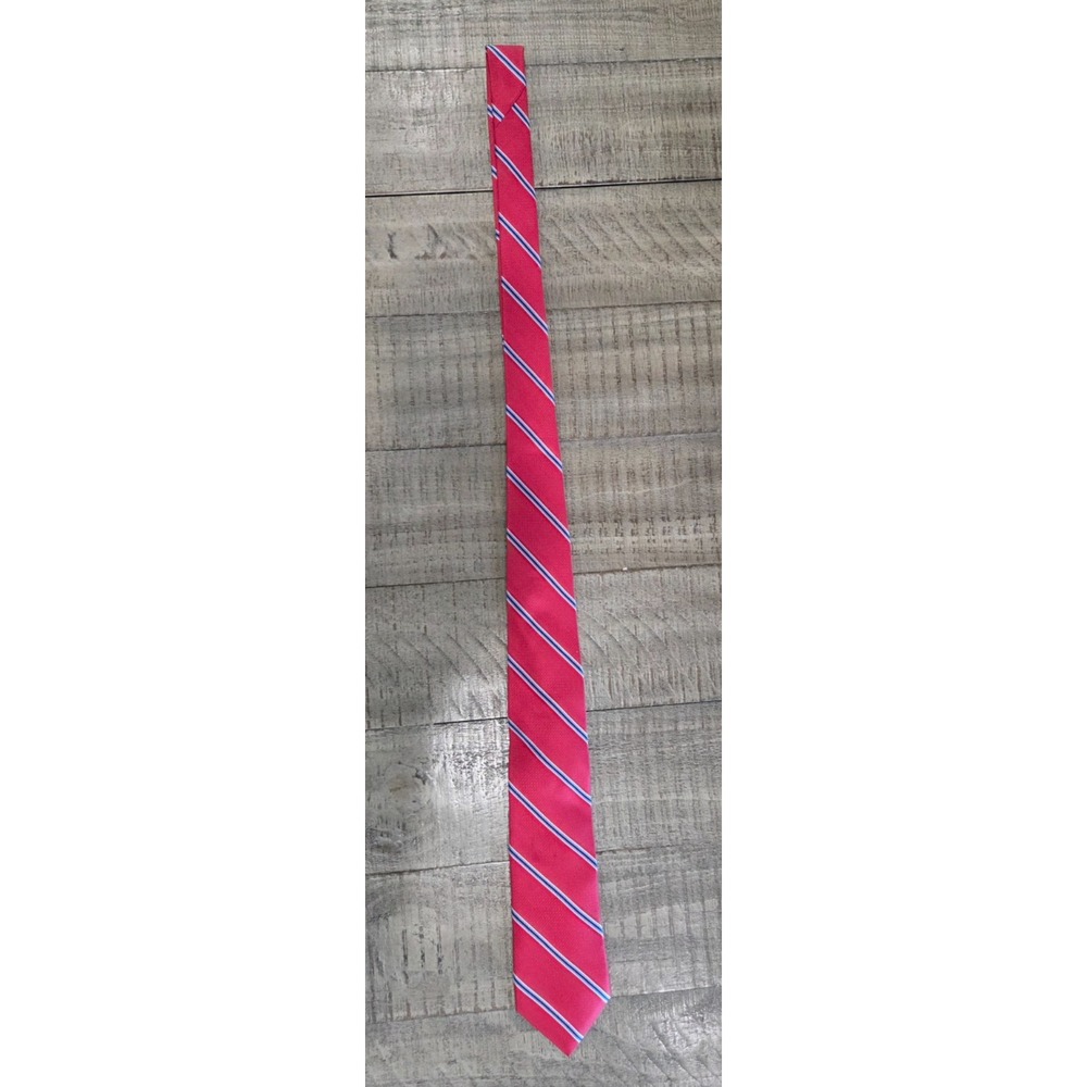 Mens Saks Fifth Avenue Red & Navy Striped Silk Tie Made in Italy